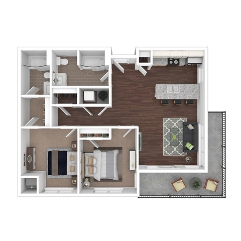 Floor plan for 2 beds, 2 baths, 1002 sqft